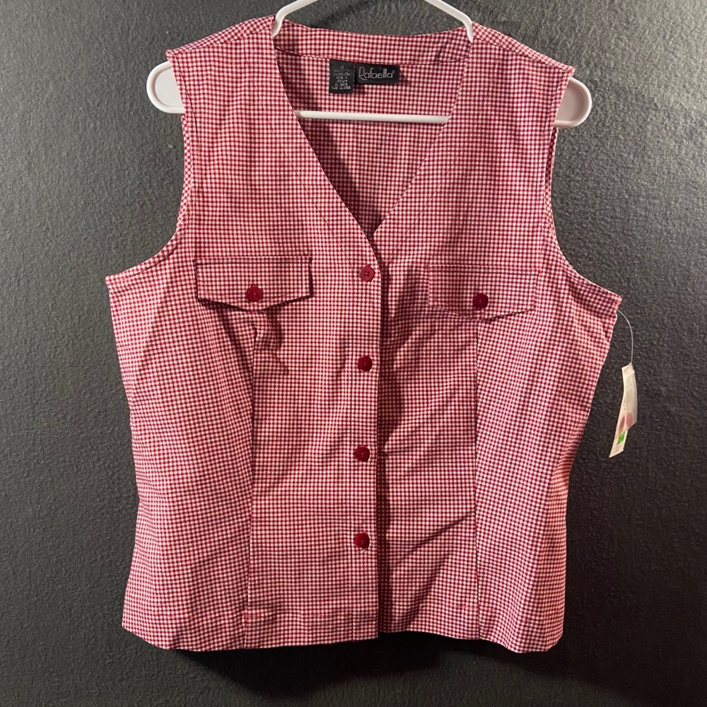 vtg nwt Vest Gingham Red Button Cotton Picnic 14 cottagecore prairie layering
